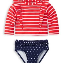 Janie And Jack Baby Girl's 2-Piece Stars And Stripes Rashguard Swim Set For Kids