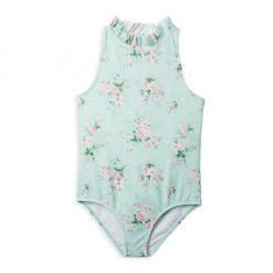 Janie And Jack Girl's Floral Ruffle Neck Swimsuit For Kids