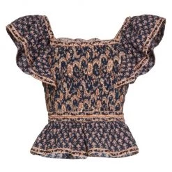 Sea Jasper Ruffle-Sleeve Top